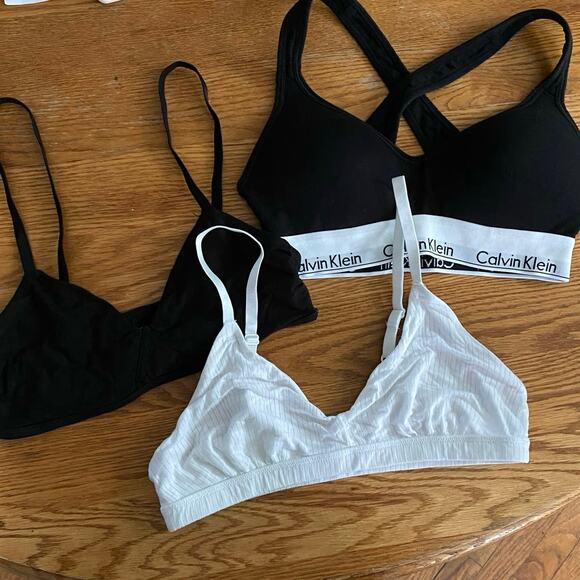 Lot of 3 Bralettes Size S Calvin Klein Gap Aerie Lounge Black White - Picture 1 of 8